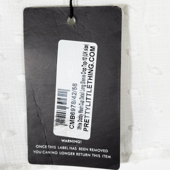 ✅️ Pretty Little Thing White Dobby Mesh Cup Detail Long Sleeve Crop Top - Picture 8 of 8